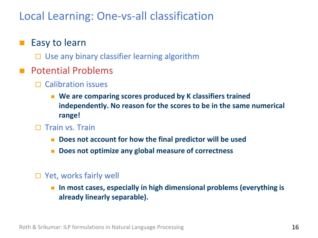 local learning one vs all classification