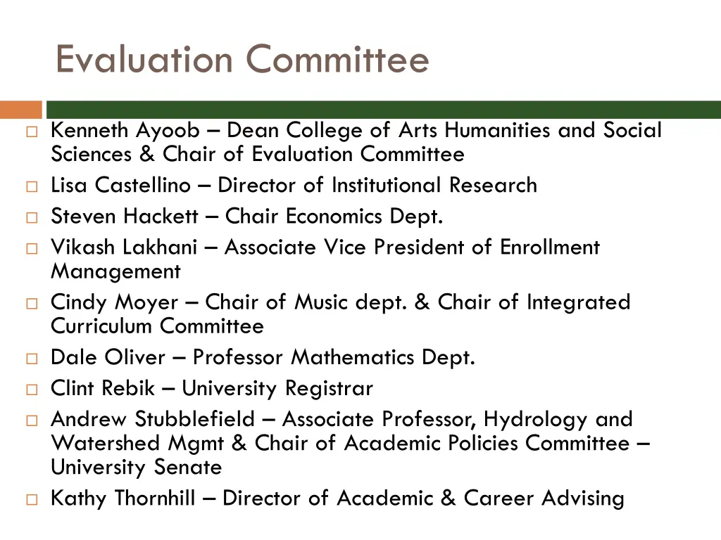 evaluation committee