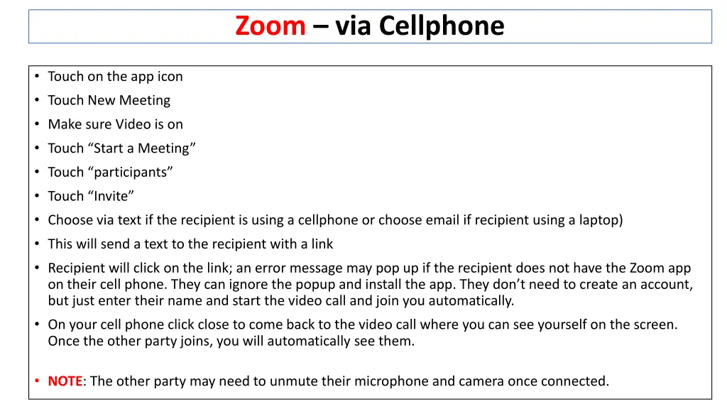 zoom via cellphone