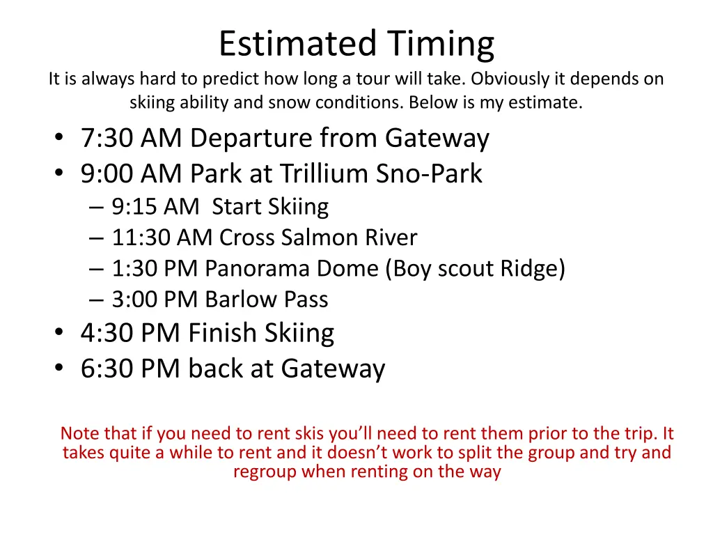 estimated timing