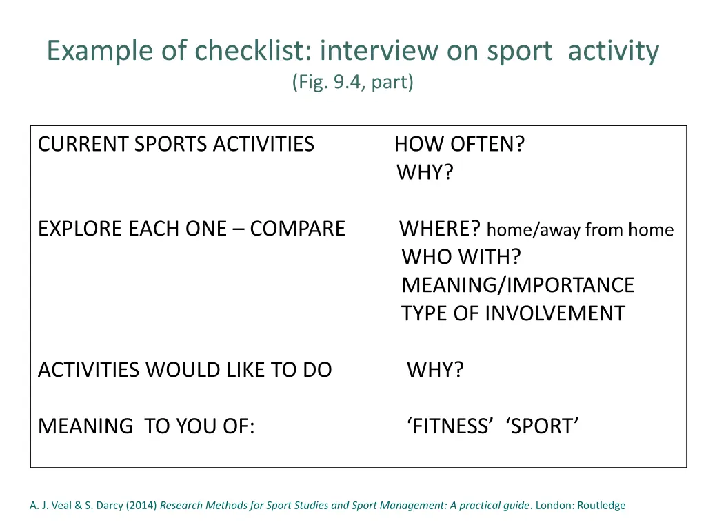 example of checklist interview on sport activity