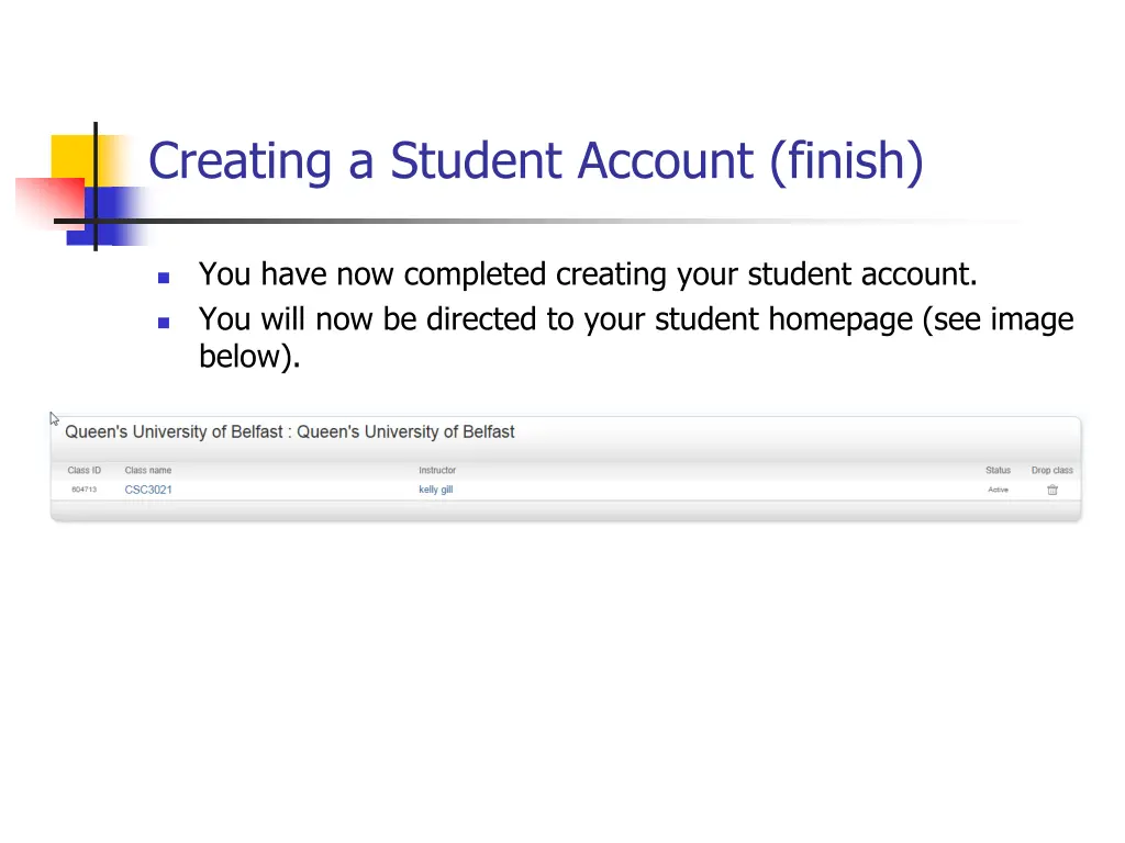 creating a student account finish