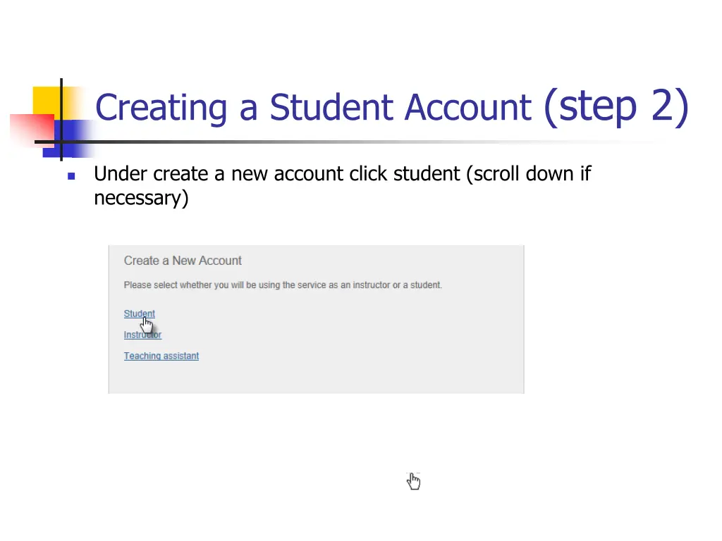 creating a student account step 2