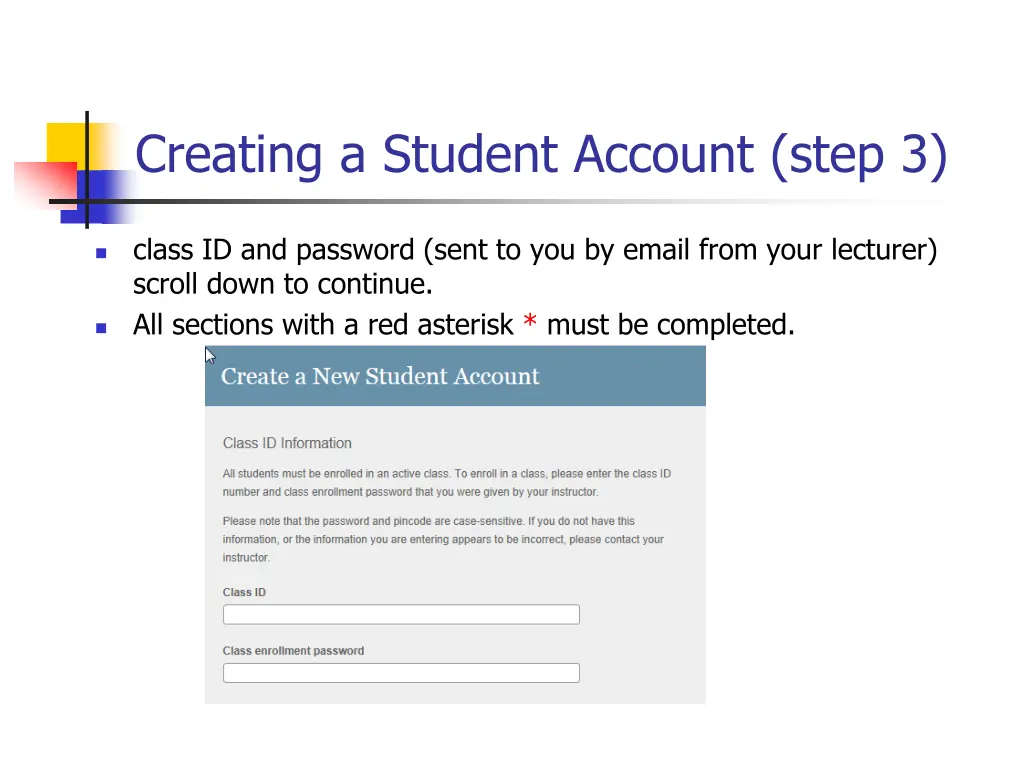 creating a student account step 3