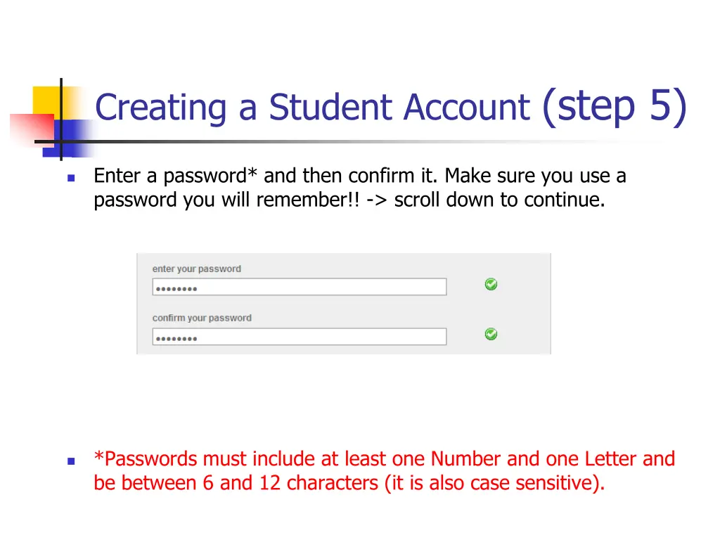 creating a student account step 5