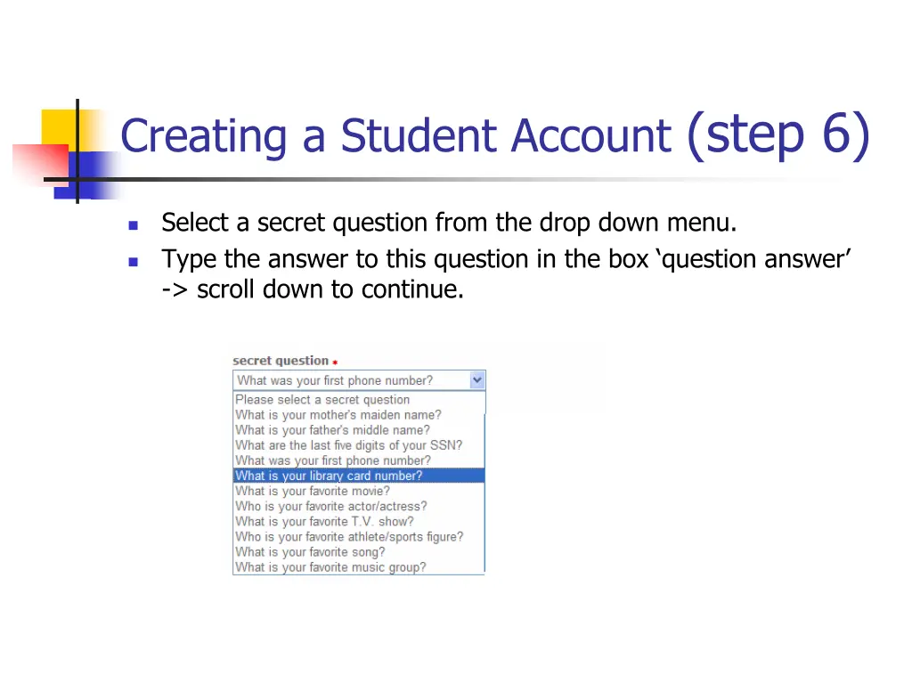 creating a student account step 6