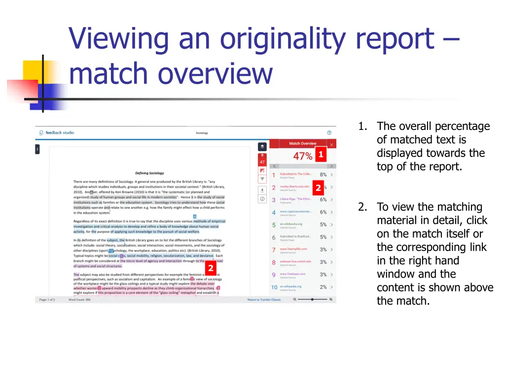 viewing an originality report match overview