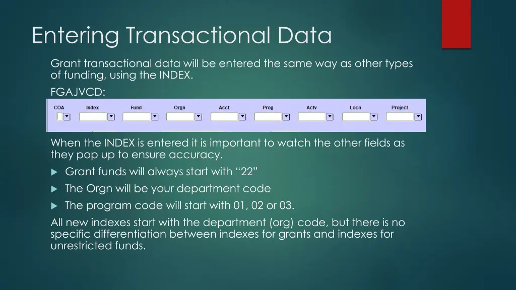 entering transactional data