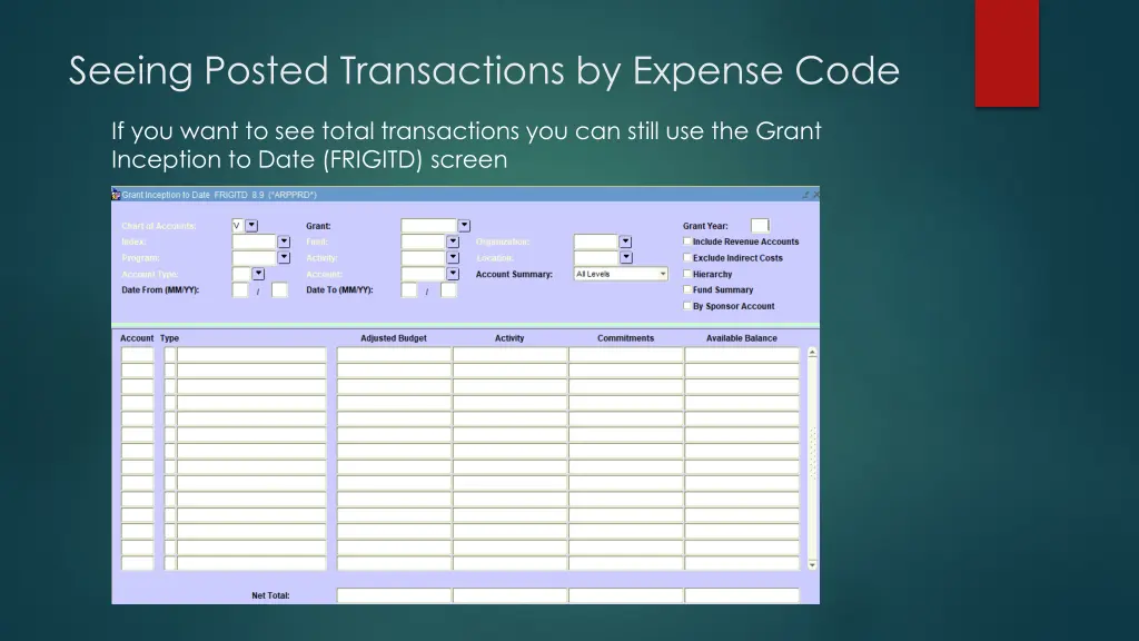 seeing posted transactions by expense code