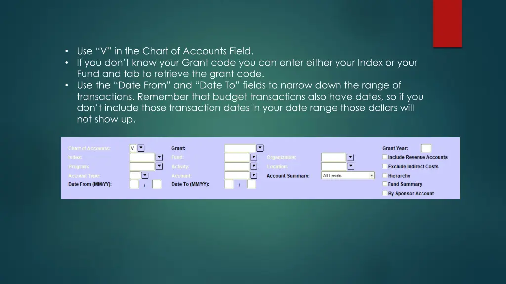 use v in the chart of accounts field