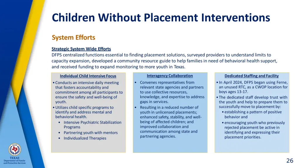 children without placement interventions