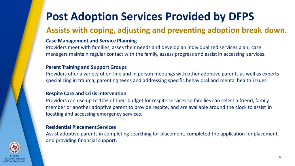 post adoption services provided by dfps assists