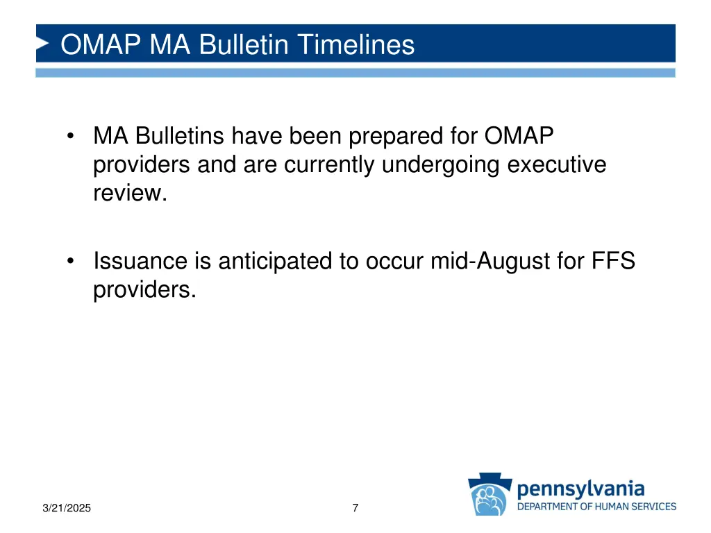 omap ma bulletin timelines