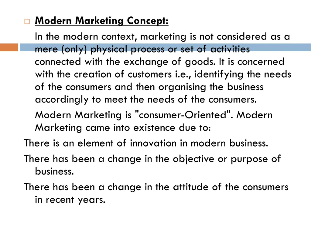 modern marketing concept in the modern context