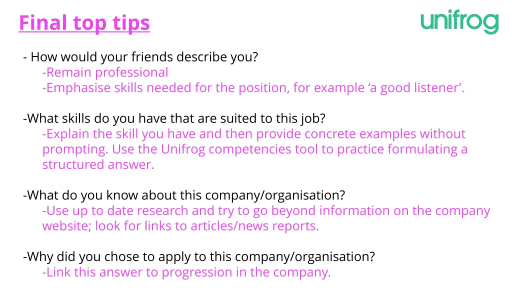 final top tips