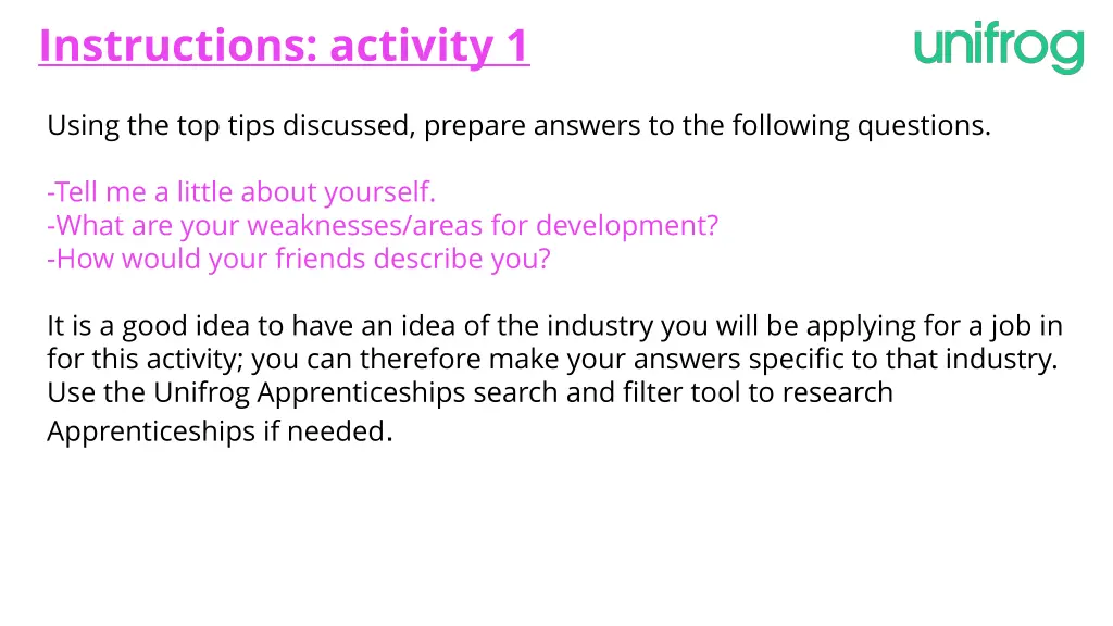 instructions activity 1