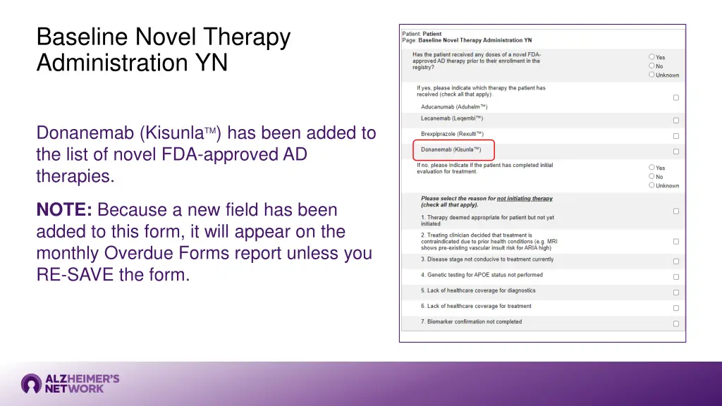 baseline novel therapy administration yn