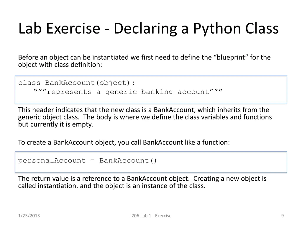 lab exercise declaring a python class