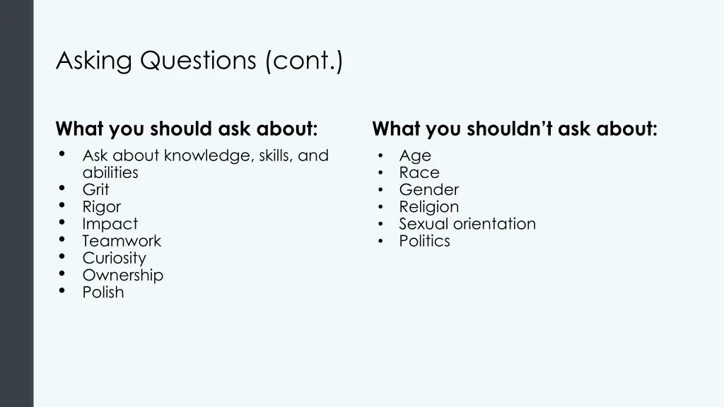 asking questions cont