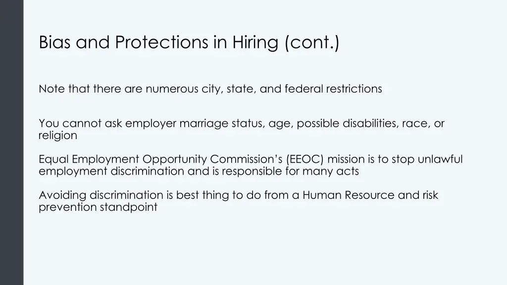 bias and protections in hiring cont