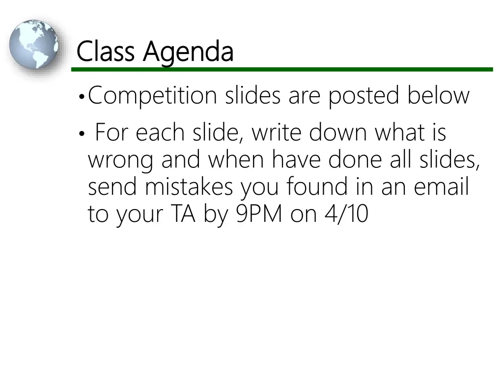 class agenda class agenda competition slides