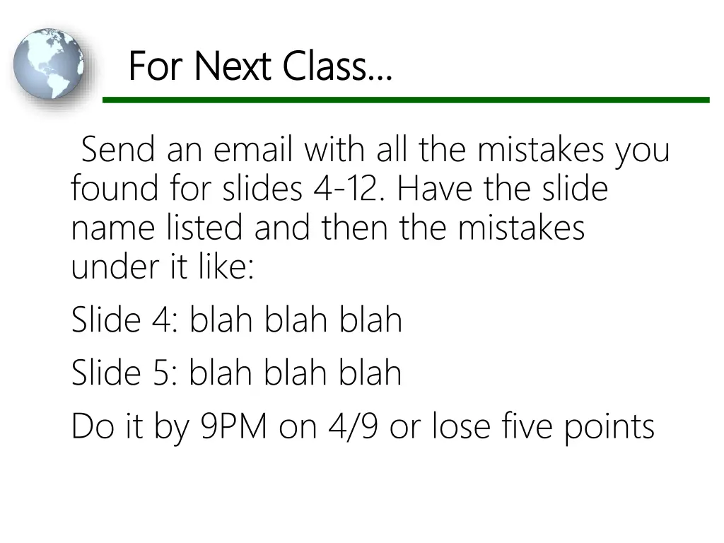 for next class for next class