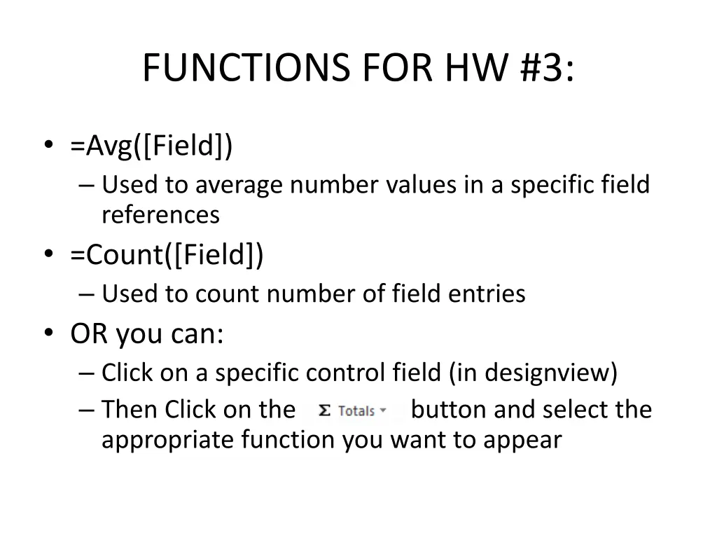 functions for hw 3