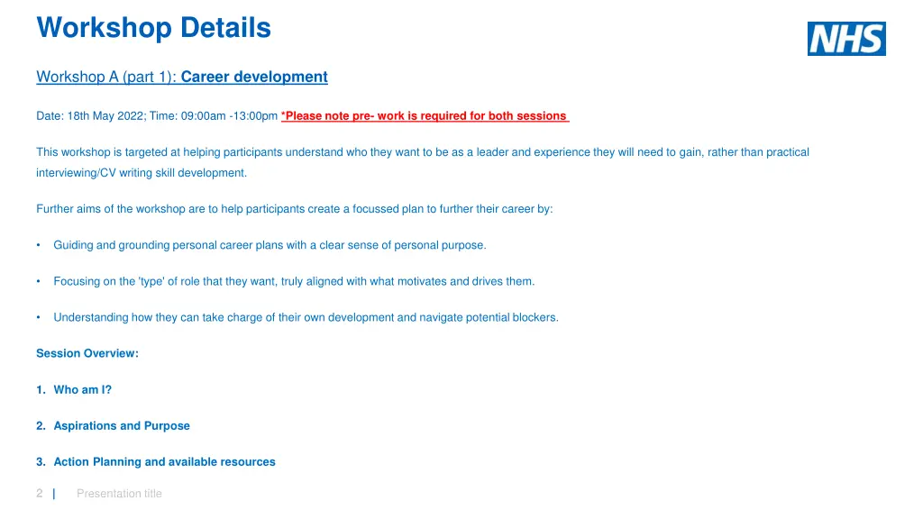 workshop details