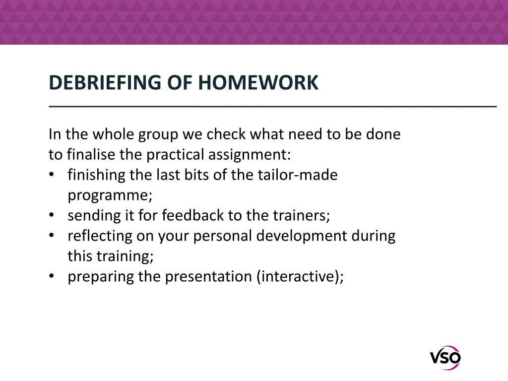 debriefing of homework