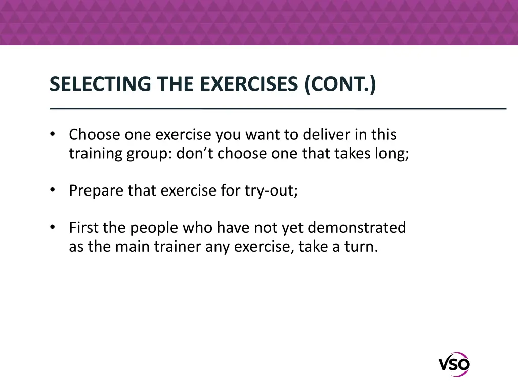 selecting the exercises cont