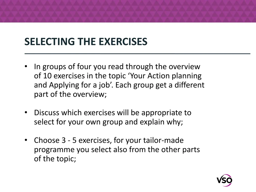 selecting the exercises
