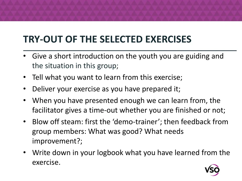 try out of the selected exercises