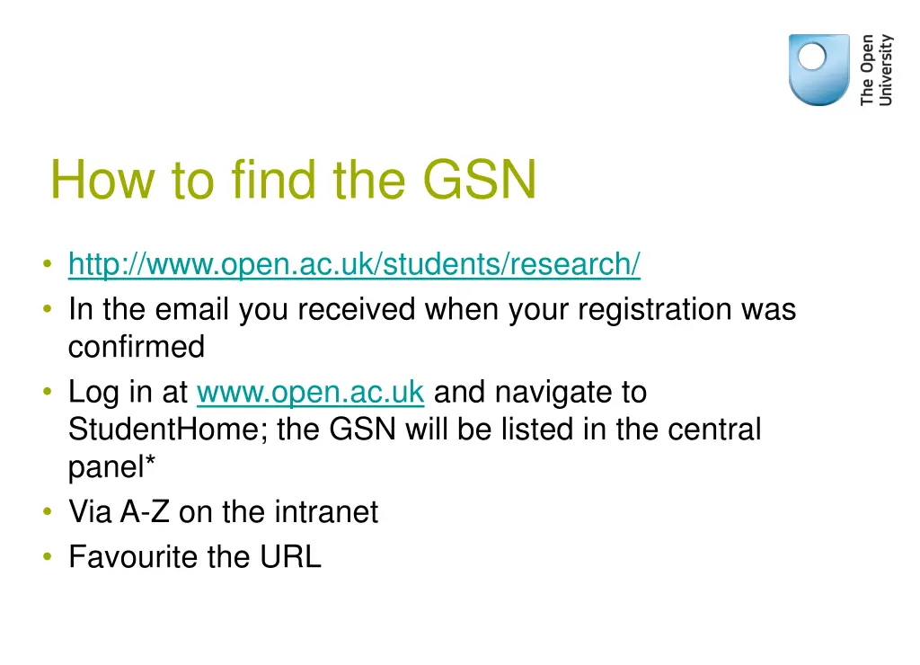 how to find the gsn