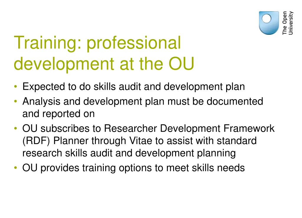 training professional development at the ou