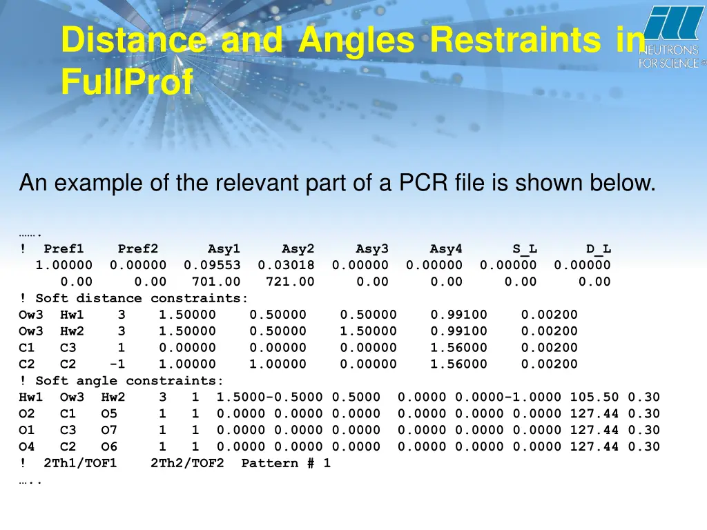 distance and angles restraints in fullprof 2