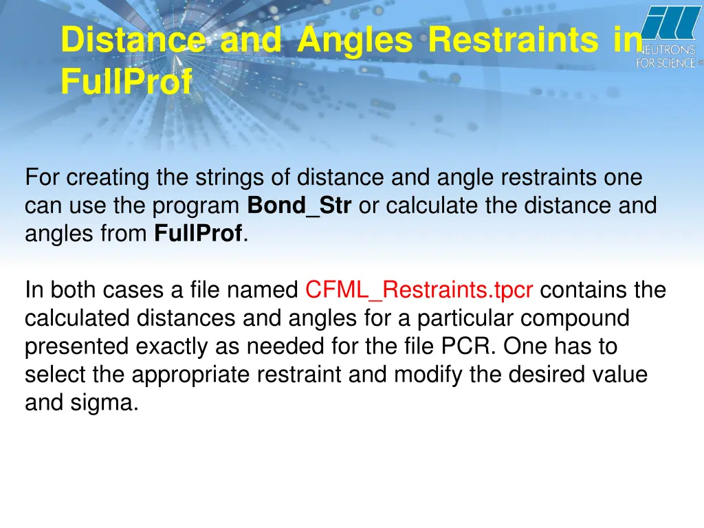 distance and angles restraints in fullprof 4