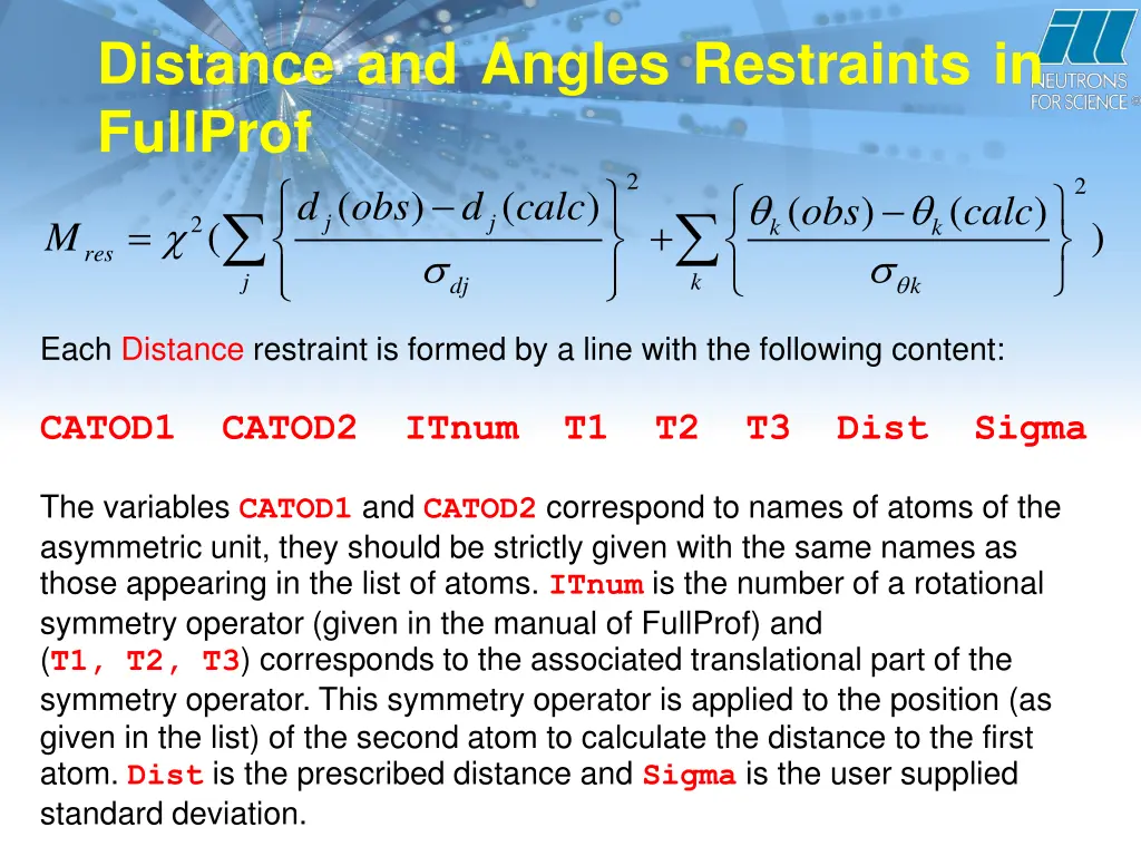 distance and angles restraints in fullprof