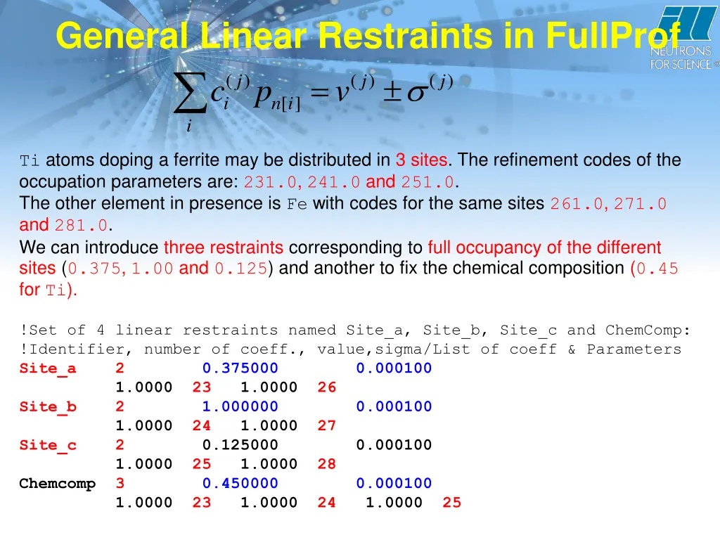 general linear restraints in fullprof c p v