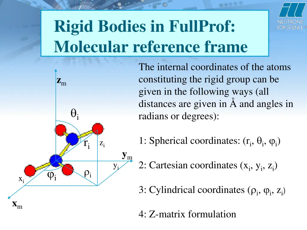 rigid bodies in fullprof molecular reference