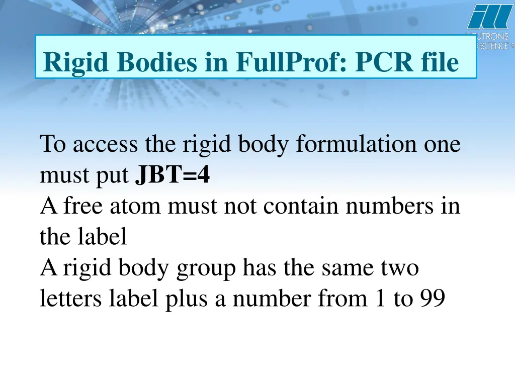rigid bodies in fullprof pcr file
