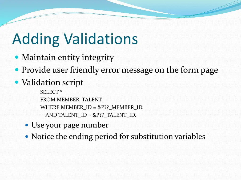 adding validations