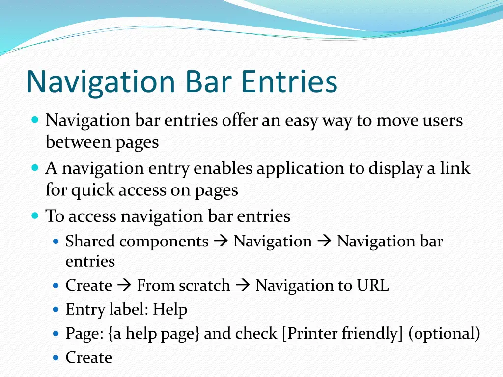 navigation bar entries