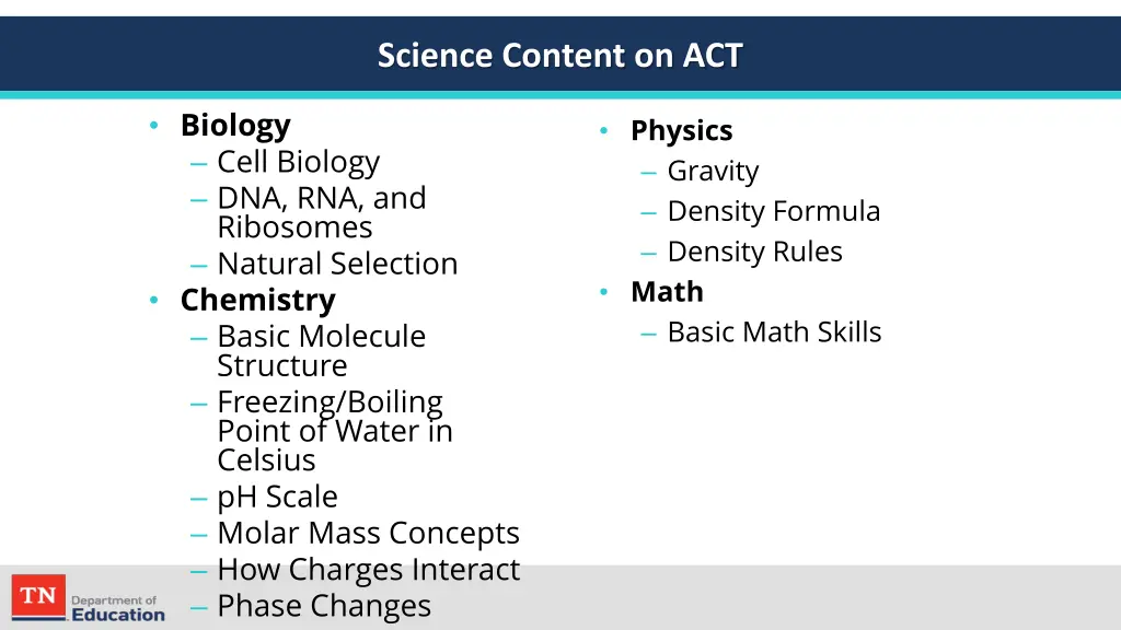 science content on act