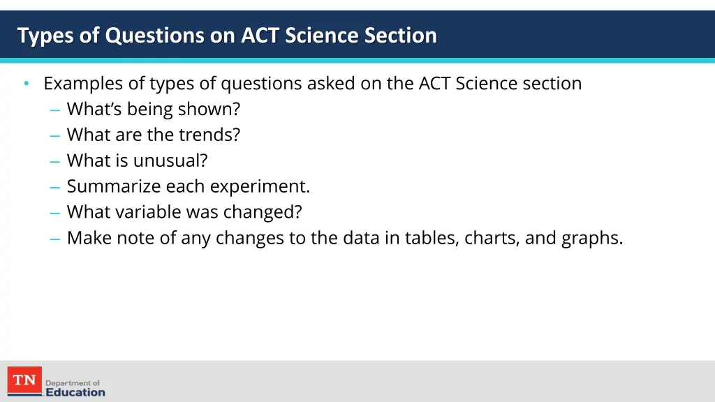 types of questions on act science section