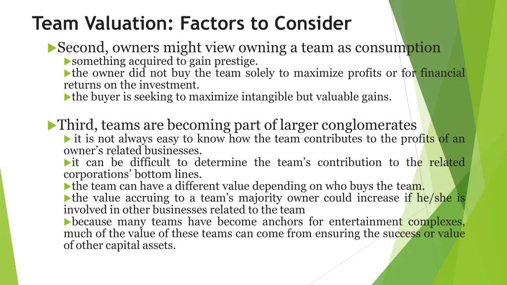 team valuation factors to consider second owners