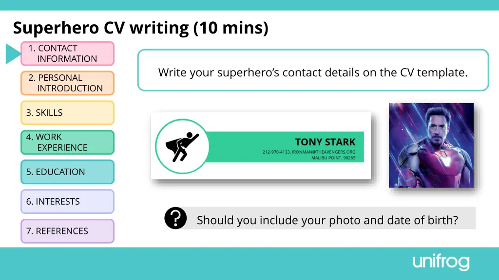 superhero cv writing 10 mins 1 contact information