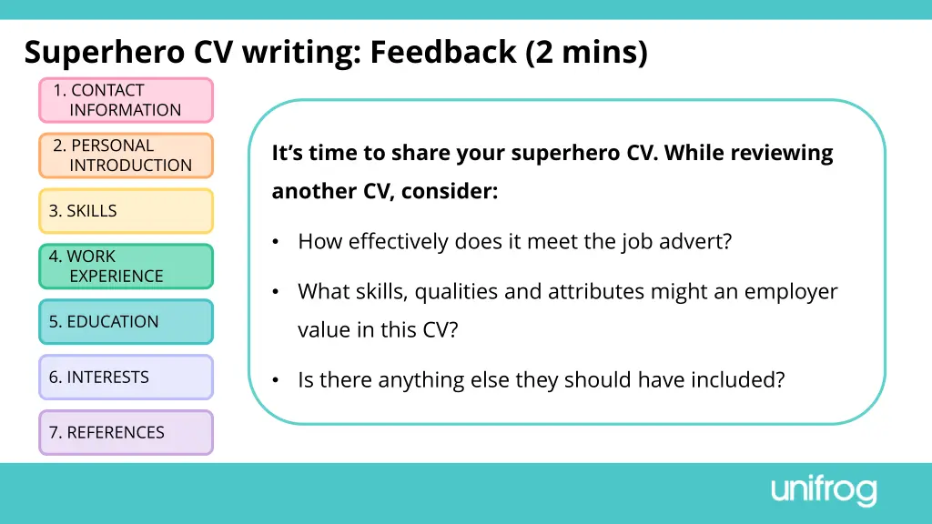 superhero cv writing feedback 2 mins 1 contact