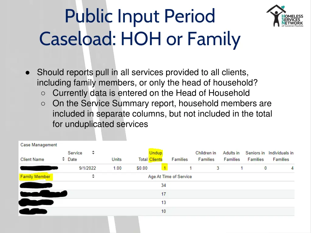 public input period caseload hoh or family