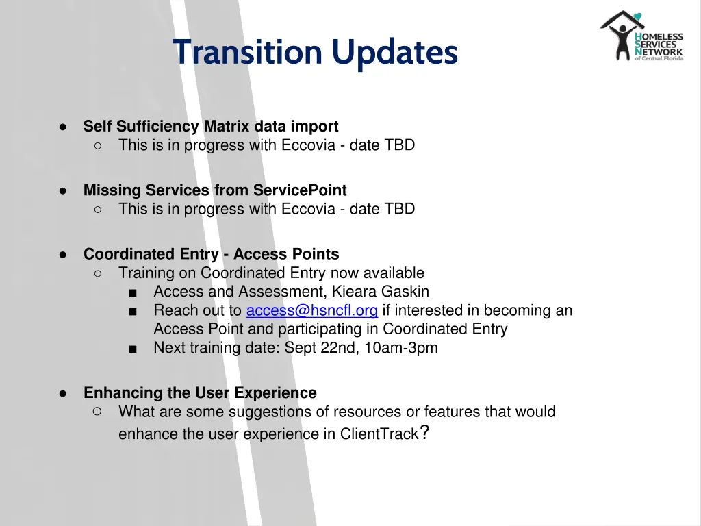 transition updates