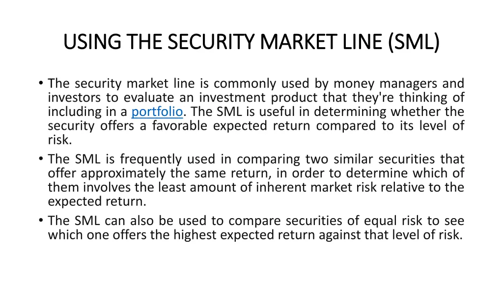 using the security market line sml using